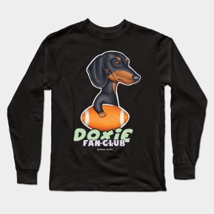 Funny Doxie Dog playing football on Black Dachshund Holding Football Long Sleeve T-Shirt